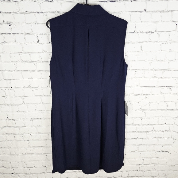 TAHARI | Kyle navy crepe sleeveless keyhole back shirt dress - Picture 3 of 11